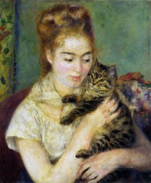 Pierre Auguste Renoir Painting - mujer con un gato Pierre Auguste Renoir